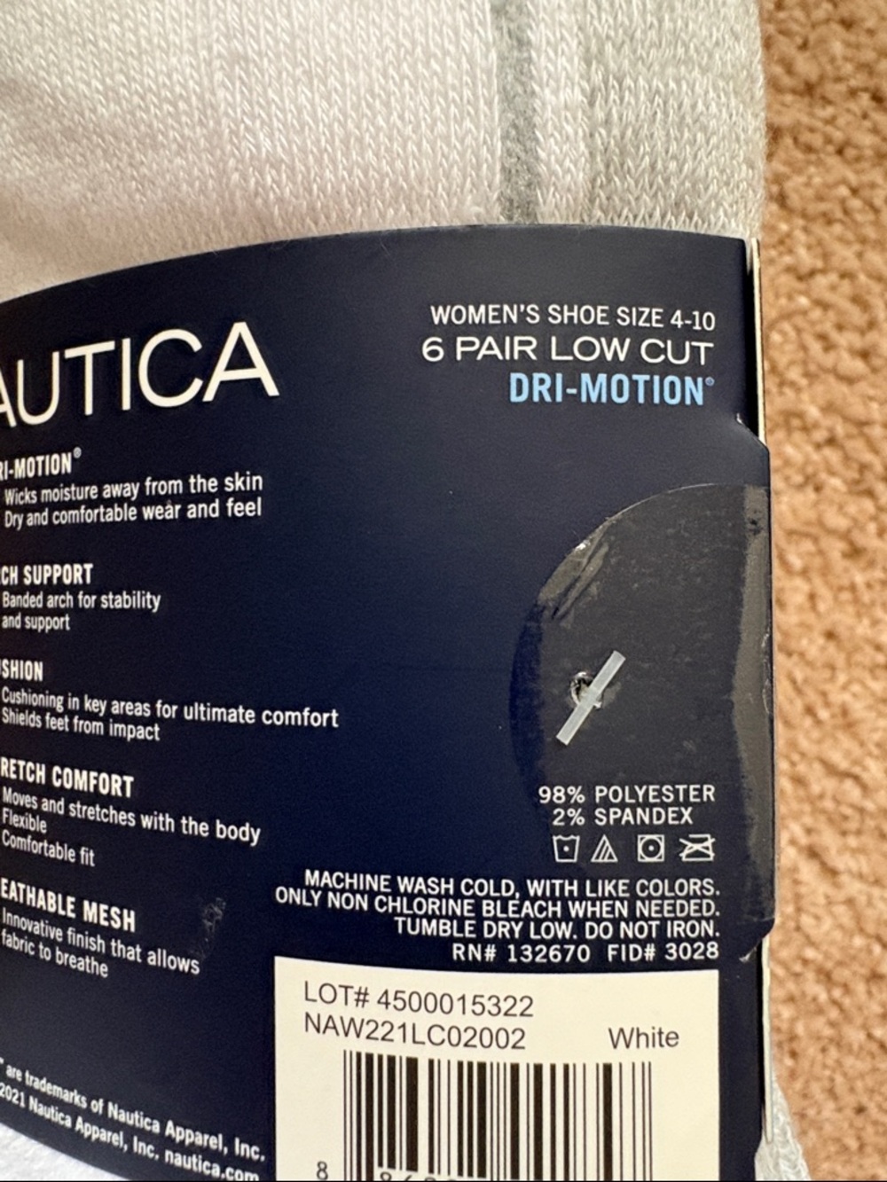 Nautica Women's Low Cut Athletic Socks - White, Gray & Peach Accents - Picture 4 of 6